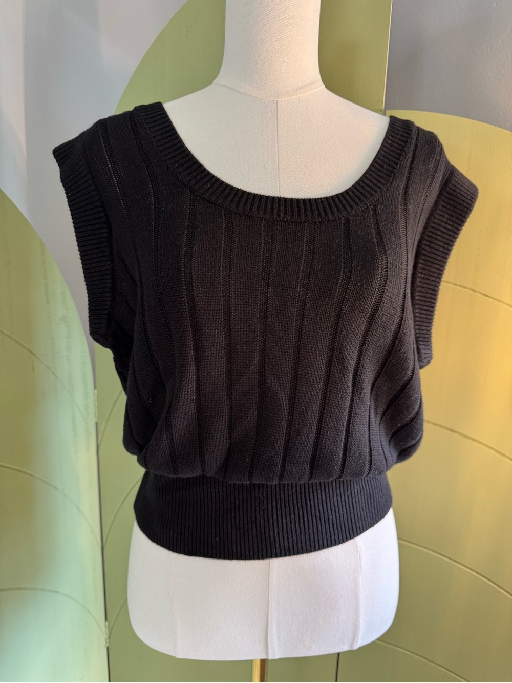 Anthropologie Black Ribbed Knit Sleeveless Sweater Tank